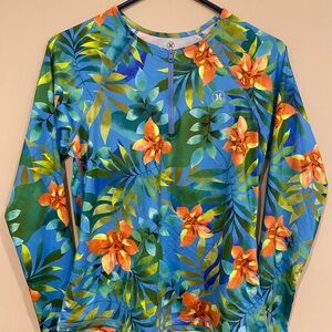 Hurley Blue and Orange Floral Swim Coverup shirt rash guard